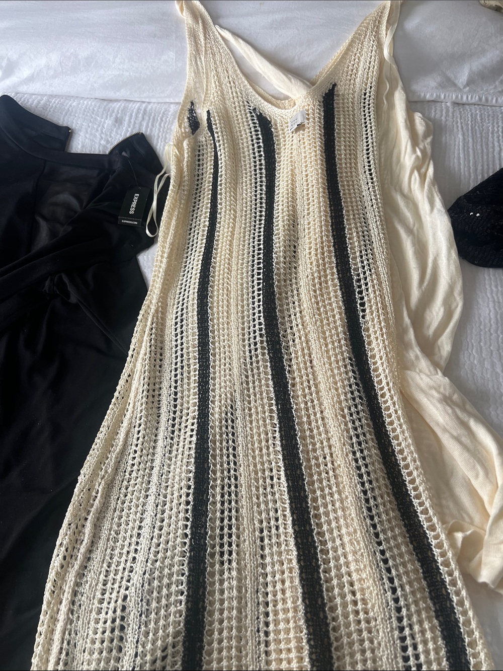 a new day Cream Crochet Maxi Cover-Up with Black Stripes